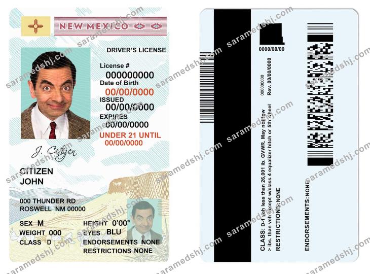 USA State New Mexico driving license template in PSD format, under 21